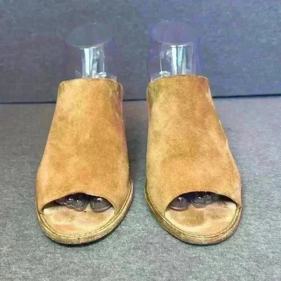 Vince Cuoio Camel Suede Open Toe Slide Stack Heel Made in Italy Women’s Size 8.5 - Picture 3 of 11